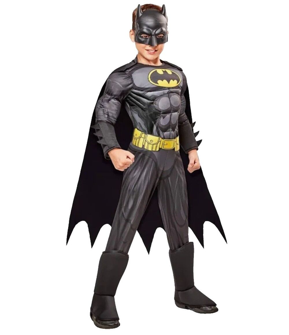 Rubies Batman Costume Kids Small 4-6 Muscle Chest Padded Jumpsuit Cape Mask #630